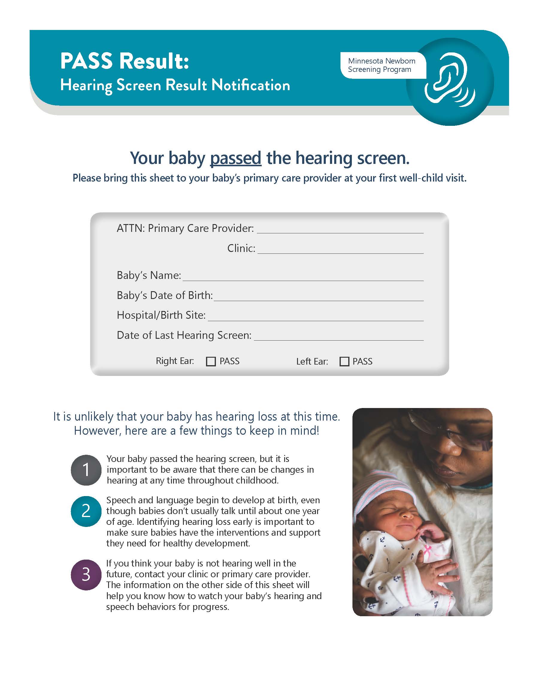 Newborn Hearing Screening Pass Result Notification