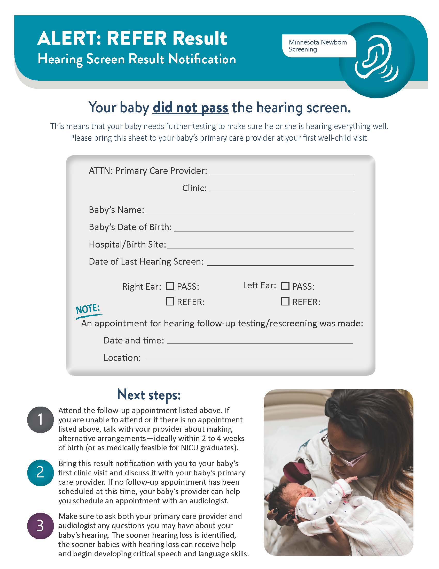 Newborn Hearing Screening Refer Result Notification