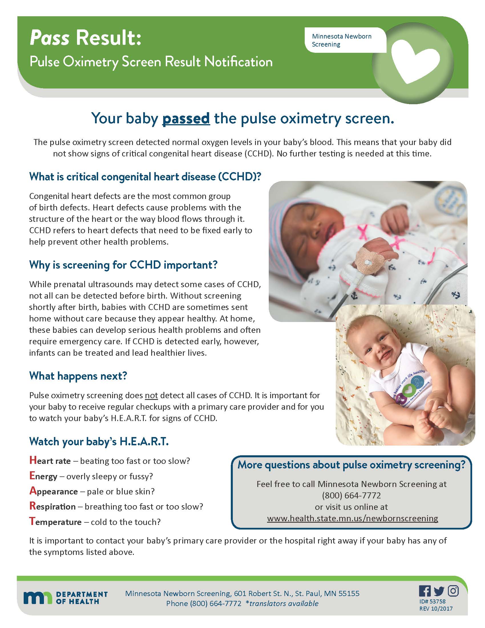 Newborn Pulse Oximetry Screening Pass Result Notification